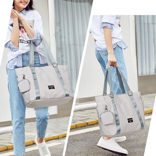 Hanke Laptop Tote - Lightweight Nylon Shoulder Bag for Work, Travel, Sports & Gym - Dune Grey