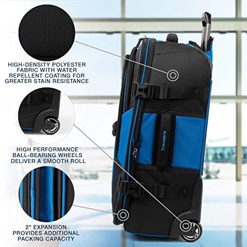 Travelpro Unisex-Adult Bold-Softside Expandable Rollaboard Upright Luggage, Blue/Black, Checked-Medium 25-Inch