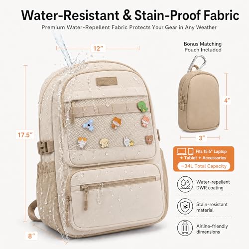 LOVEVOOK College Laptop Backpack, 15.6" Padded Daypack Trolley Sleeve, 14 Pockets, Waterproof Work Bag for Nurse Teacher Office Daily Commute with Accessory Pouch