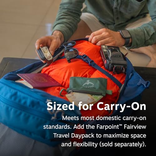 Osprey Farpoint 40L Men's Travel Backpack - Carry On Bag with Laptop Sleeve and Toiletry Pocket, Antique Blue