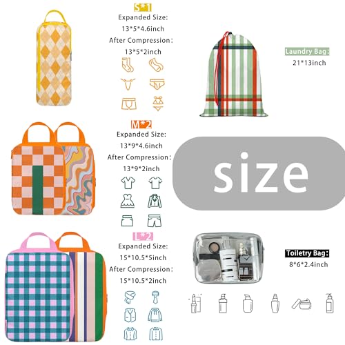 Xmzsdz 8 Pcs Compression Packing Cubes for Travel, Lightweight Waterproof Luggage Organizer Bags Set, Washable Packaging Cubes for Women Backpack Carry-On Suitcases