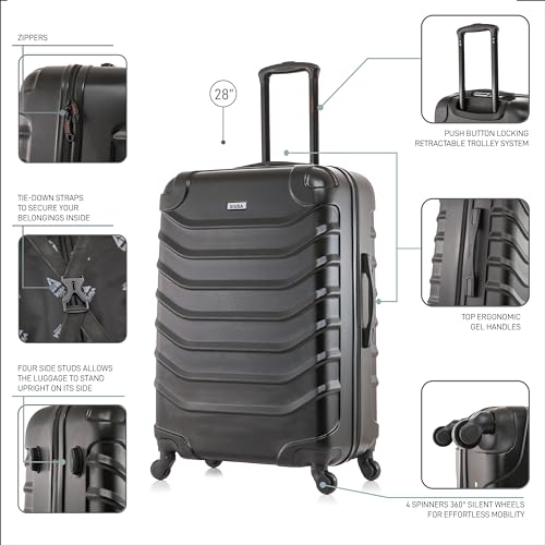 InUSA ENDURANCE Luggage with Spinner Wheels | Durable Lightweight Hardside Suitcase, Spacious Travel Bag with Handle and Trolley | 28-Inch Large Checked | Black