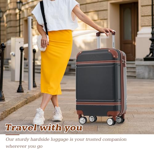 Merax Suitcase Set 28 inches Expandable Luggage with TSA Lock Spinner Wheels Hardshell Lightweight Vintage Luggage with Travel Bag,Black