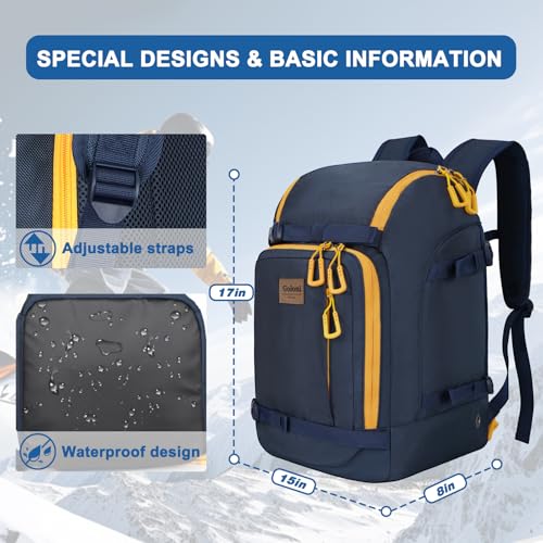 50L Ski Backpack - Water-resistant Ski Boot Bag for Men & Women, Ski Bag with Helmet Holder, Separate Compartments for Goggles, Gloves, Snowboard & Accessories, Durable Ski Carry On Backpack