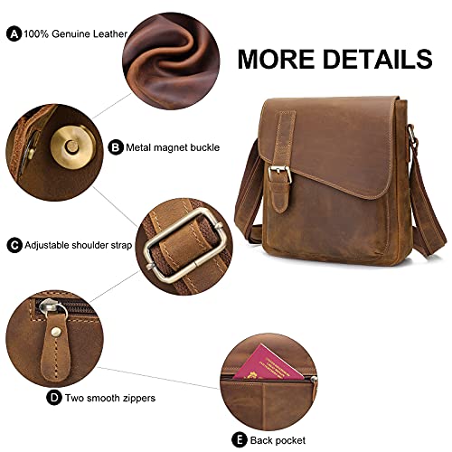 Augus Leather Messenger Bag Men's Crossbody Brown Fits Up to 11.5" Tablet