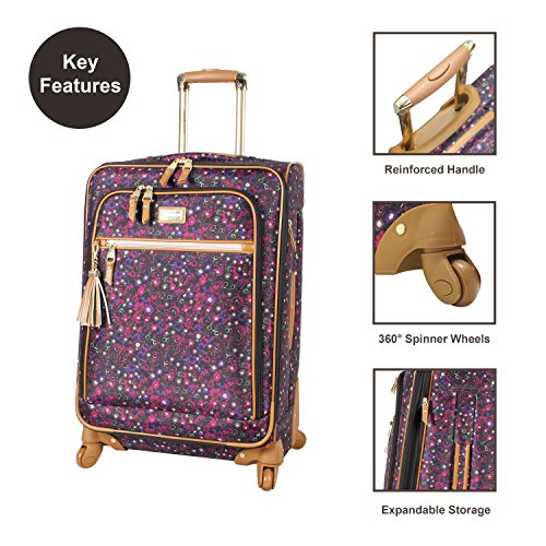 Steve Madden Designer Luggage Collection - Expandable 28 Inch Softside Bag for Men & Women - Durable Lightweight Checked Suitcase with 4-Rolling Spinner Wheels (Dark Purple)