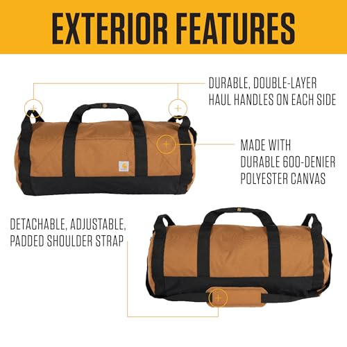 Carhartt Classic Round Duffel with Utility Pouch, Heavy-Duty, Water-Resistant Packable Gear Bag for Jobsite, Gym, and Travel, Gravel, 40L
