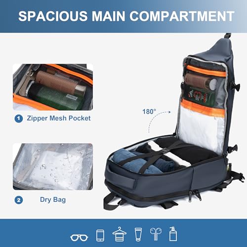 BAGOK Travel Backpack for Men and Women, Flight-Approved Carry-On Backpack with Laptop Compartment; Large-Capacity Personal Item for Business, Work, School, or Weekend Trips(Blue)