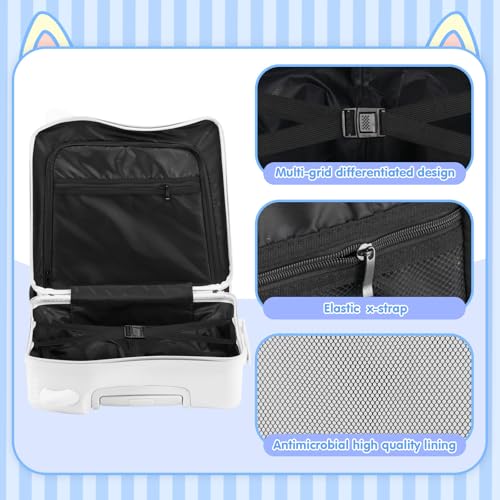 smilesun 20" Ride-On Travel Suitcase for Kids, Cute Ear Toddler Carry on Luggage with Spinner Wheels, Children Rolling Trolly Luggage with Combination Lock (Matte White with Rope)