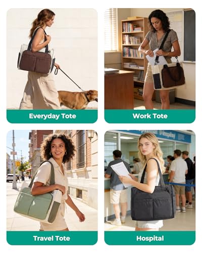BAGSMART Tote Bag for Women, Work Bag fits 13.3"/15.6" Laptop, Puffy Travel Tote Handbag with 30oz/40oz Tumbler Holder