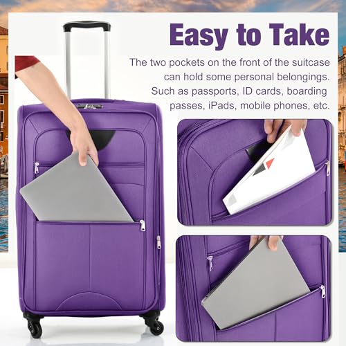 Merax Softside Luggage Set 3 Piece Suitcase with Duffel Bag Spinner Wheels Lightweight Expandable Travel Luggage 22" 26" 30",Purple