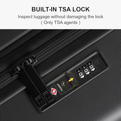 LEVEL8 Checked Luggage, Large Suitcase, Lightweight Luminous Textured Tsa Approved Medium Hardside Luggages with 8 Spinner Wheels, 24 Inch, Dark Grey