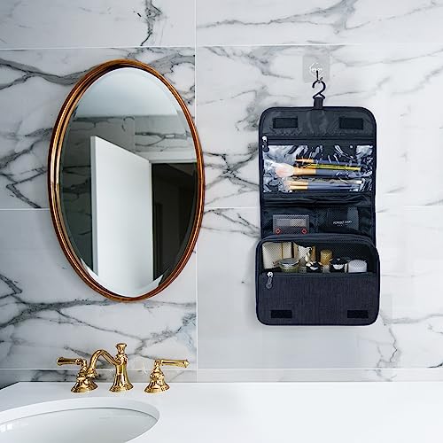 Lcsmaokin Large Capacity Toiletry Bag Travel Bag with Hanging Hook for Men and Women Waterproof Travel Cosmetic Bag Bathroom Storage Bag for Brushes Set,Full-Sized Shampoo,Toiletries,Accessories-Black