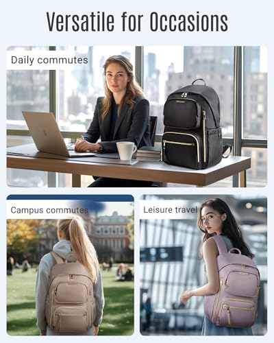 LIGHT FLIGHT Women's Laptop Backpack Fit for 15.6 Inch for Travel Work Business College, Large Capacity Stylish Bookbag with USB Port and Water-Resistant for Daily Use,Black