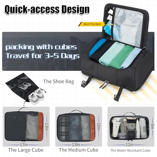 Velaybor 42L Travel Backpack with 4 Packing Cubes, TSA Friendly Flight Approved Carry-On Bag, Water-Resistant Weekender Business Backpack for Men Women, Fits 17.3" Laptop