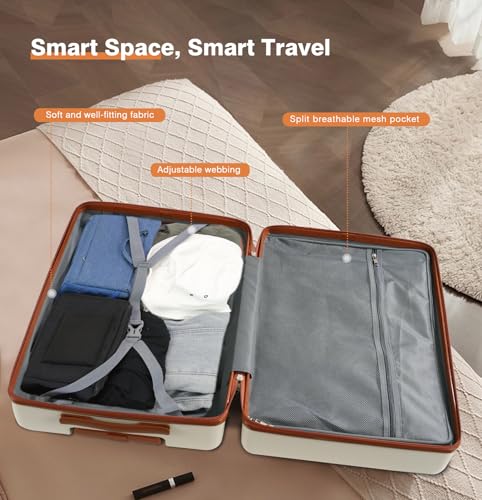 QIMER Carry on Luggage Set, 20 Inch Suitcase with 100% PC hardshell, Lightweight TSA Locks Quiet Spinner Wheels Durable Zipper, Suitable for Men and Women, Y01 Beige(20"/DB/TB) Slightly Small