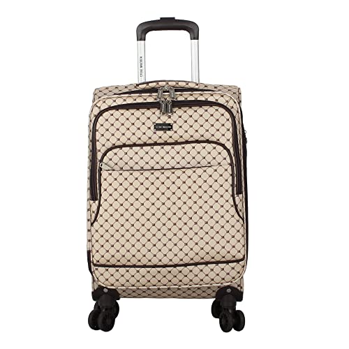 Steve Madden Designer Luggage Collection - Lightweight Softside Expandable Suitcase for Men & Women - Durable 20 Inch Carry On Bag with 4-Rolling Spinner Wheels (Noble Brown/Tan, 20in)