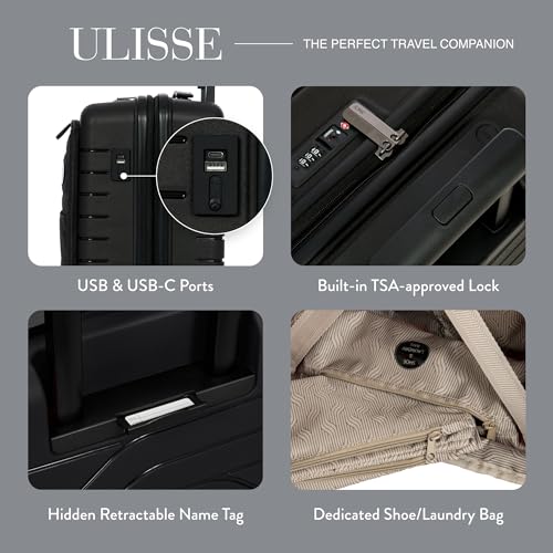 Bric's B|Y Ulisse Carry-On Luggage with Spinner Wheels – Airline Approved Hard Shell Suitcase, TSA Combination Lock & USB Port - Removeable Wash Bag Included - 21 Inch with Front Pocket, Black