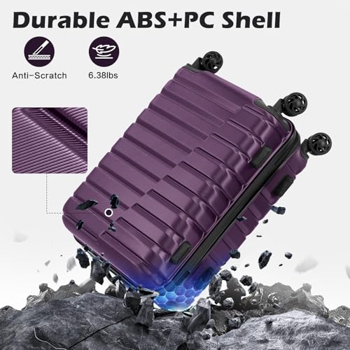 COOLIFE Luggage Expandable Suitcase PC ABS TSA Luggage 3 Piece Set Lock Spinner Carry on (purple, 3 piece set)
