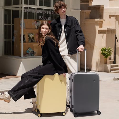 mixi 24 Inch Large Expandable Checked Luggage Suitcases with Spinner Wheels, Hardside Rolling Travel Suitcase PC with TSA Lock, Lark Yellow