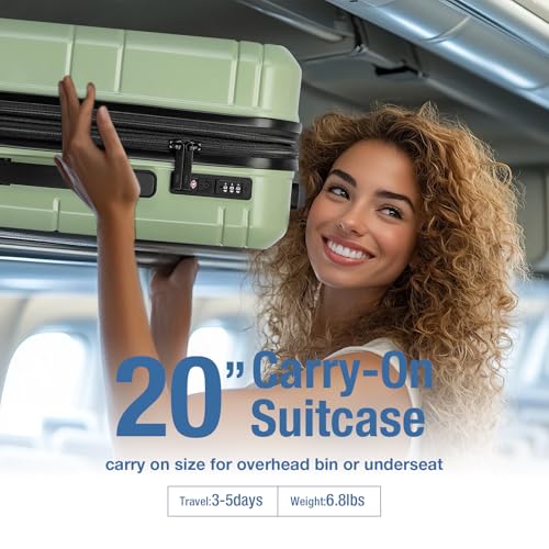 KYME Carry On Luggage 22x14x9 Airline Approved,Hardshell Carry On Suitcase With Tsa Lock,Small Suitcases with Wheels,Travel Luggage for Men Women,Expandable Carry-On 20 Inch,Lt Green