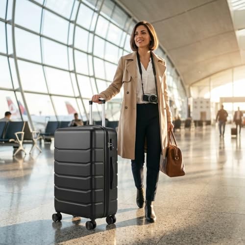Relyblo 28-Inch Hardside Luggage - Lightweight Expandable Checked Suitcase with TSA Lock and 360 Spinner Wheels, Black
