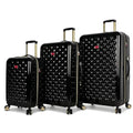 Betsey Johnson Luggage Hardside 3 Piece Set Suitcase With Spinner Wheels (20" 26" 30") (One Size, Flamingo Strut)… (Heart to Heart Black - 2)