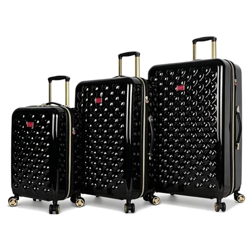 Betsey Johnson Luggage Hardside 3 Piece Set Suitcase With Spinner Wheels (20" 26" 30") (One Size, Flamingo Strut)… (Heart to Heart Black - 2)