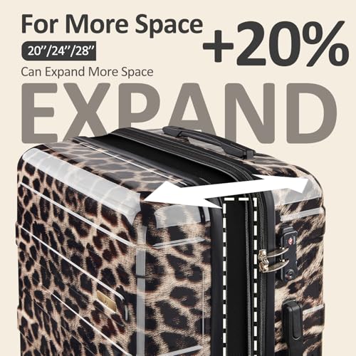 VIVIcity Cheetah Print Carry on Luggage 22x14x9 Airline Approved, Expandable 20 Inch Hardside Suitcase with Wheels TSA Lock, PC+ABS Lightweight Carry on Suitcases for Women