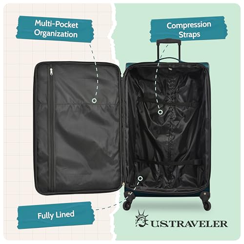 U.S. Traveler Aviron Bay Expandable Softside Luggage with Spinner Wheels, Teal, 3-Piece Set