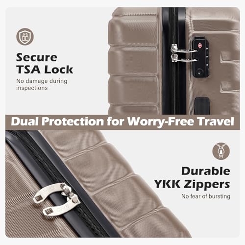Coolife Luggage Sets, 3 Piece Hard Shell Suitcase Set with Spinner Wheels, Expandable Large Checked Luggage, Lightweight Rolling Carry On with TSA Lock Brown