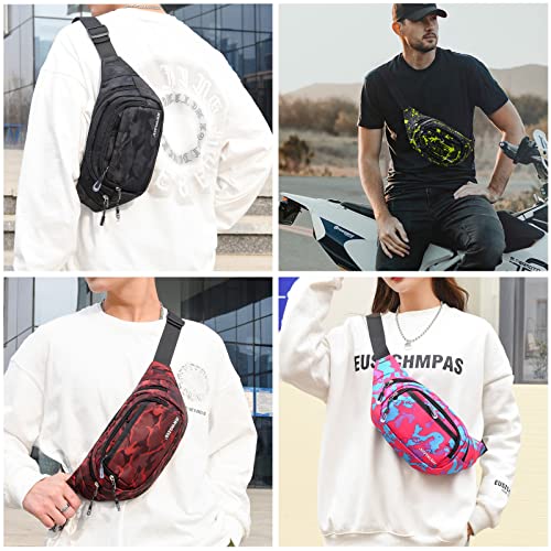 Crossbody Fanny Pack for Men, 5-Zipper Pockets Waist Bag, Belt Bag for Running Cycling Travel Walking Hiking Fishing Camping Green