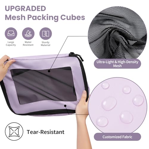 Prezon Mesh Packing Cubes for Travel, Durable Luggage Organizer with Sturdy Material and Double Zippers, Comprehensive Set for Travel Accessories Storage, 10 set, purple