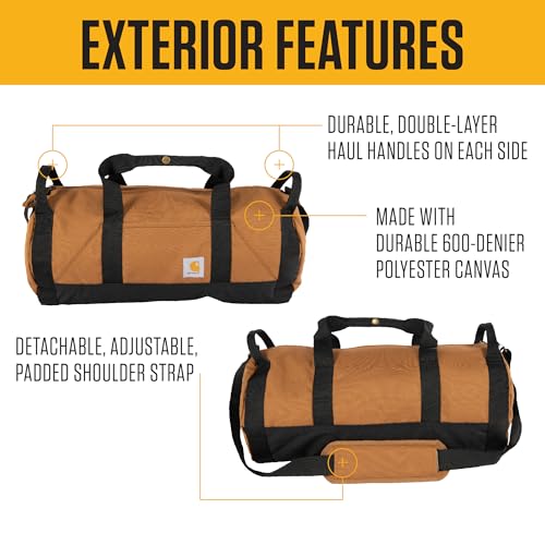 Carhartt Classic Round Duffel with Utility Pouch, Heavy-Duty, Water-Resistant Packable Gear Bag for Jobsite, Gym, and Travel, Carhartt Brown, 25L