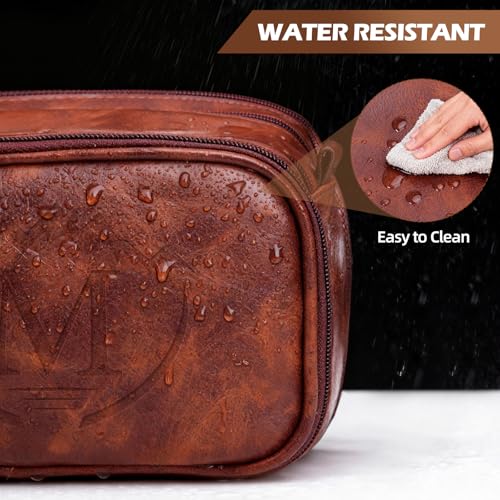 Personalized Travel Toiletry Bag for Men, Father Day Gifts, Engraved Initials Waterproof PU Leather Toiletry Bag, Large Capacity Portable Shaving Bag, Unique Birthday Gift for Men Dad Husband Him,M