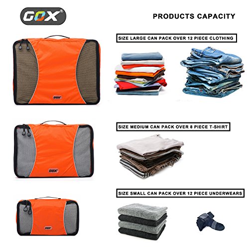 GOX Premium 5-Piece Packing Cubes Set for Travel, Lightweight Durable Luggage Organizer Bags with Double Zipper Mesh Top, 1 Large 2 Medium 2 Small, Nylon, Space-Saving Suitcase Storage (Orange)