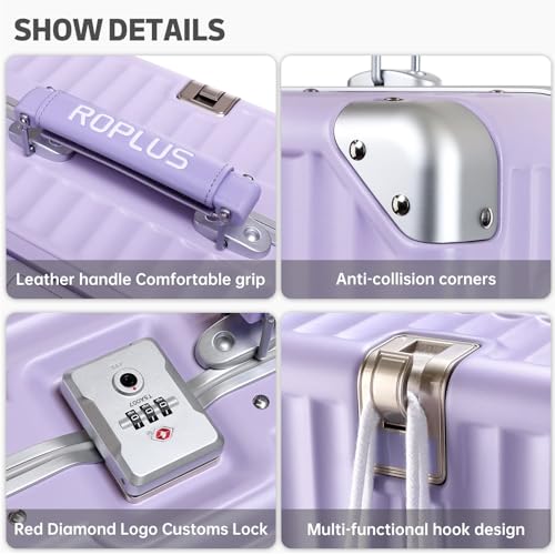 ROPLUS Aluminium Frame Checked-Luggage with Smooth Jelly Wheels, Hardside Zipperless Rolling Suitcase with TSA Lock (Purple, 21-Inch)
