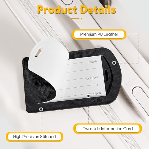 3 Pack Luggage Tags for Suitcases, TSA Approved Bag Tags, Baggage Tags with Privacy Protection, Travel Essentials Luggage Accessories, Black