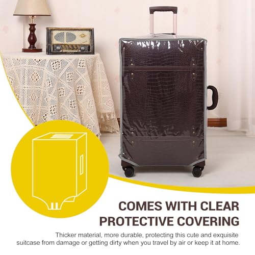 NZBZ Vintage Luggage Sets for Women, PU Leather Retro Suitcase, Vintage Trunk Luggage, Vintage Suitcase Set (Brown Crocodile-embossed, 20inch & 24inch & 28inch)
