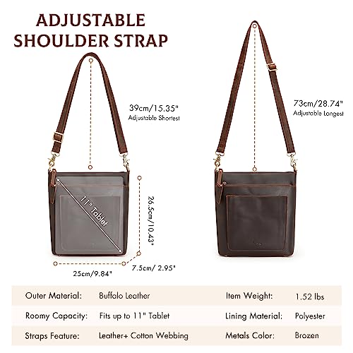 S-ZONE Leather Crossbody Bag for Women Vintage Cross Body Bags Shoulder Purse Ladies Medium Handbag with Multi Pockets