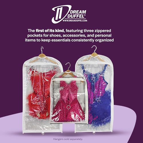 Clear Garment Bags for Dance Costumes 3-Pack, Short-Size, Side Zipper Entry, Storage Pockets for Shoes & Accessories, Size 24”x18”, Dream Duffel