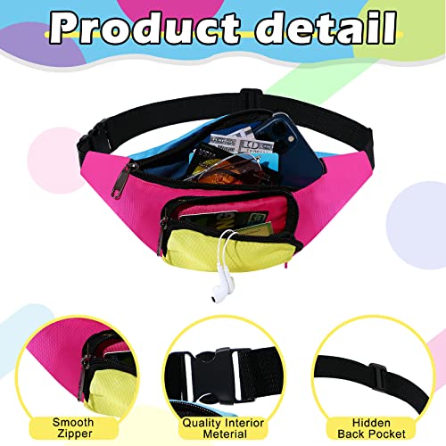 Xuniea 4 Pcs Retro 80s 90s Fanny Pack Retro Belt Bag 2 Pockets Neon Fanny Small Waist Packs for Jogging Traveling Carnival Party Costumes Holiday Festival 80s Theme Party