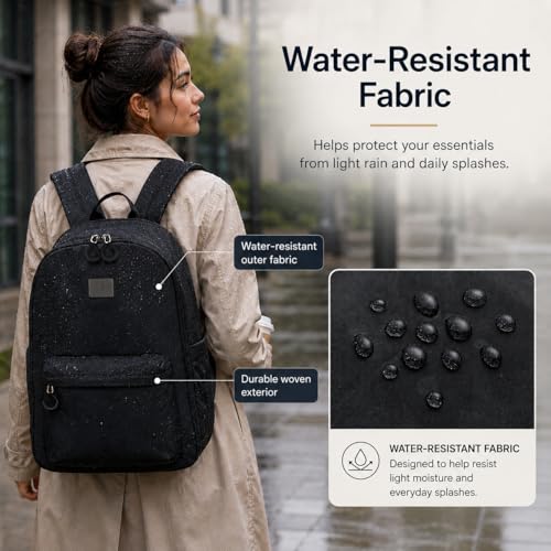 Hanke Expandable Laptop Backpack for Women and Men, 24L-30L Travel Backpack, 15.6 Inch College Laptop Bookbag for Work, Water Resistant Carry On Personal Item Bag, Caramel