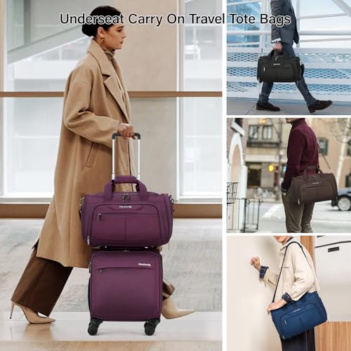 Hanke 16 Inch Underseat Carry On Luggage with Wheels Small Suitcase Softside Luggage Bags, 17.5 Foldable Lightweight Personal Item Travel Bags for Women Men(Coffee)
