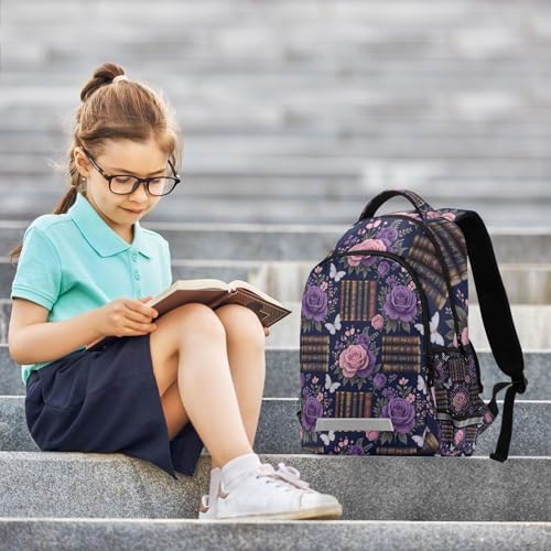 Dark Academia Floral & Book Print kid backpack for school with chest strap bookbag for men para bebes varon
