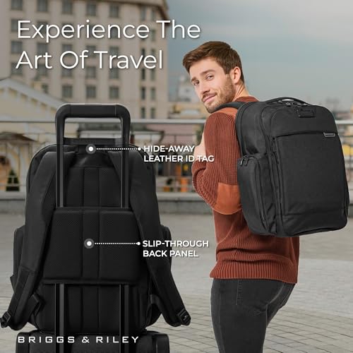 Briggs & Riley Traveler Backpack - Carry On Travel Backpack for Women & Men, Personal Item Travel Bag, Lightweight & Durable, Padded Straps, Fits up to 15" Laptop - Baseline Collection, Black