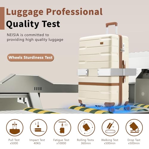 NEISIA Luggage Sets Lightweight Hard Shell Suitcases with Spinner Wheels for Family Travel - Durable PC+ABS Material Carry On Luggage YKK Zippers (Beige, 6 Piece Fathers Day Gift for Dad Men Husband