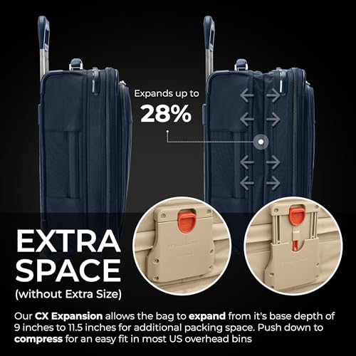 Briggs & Riley Essential 22" Carry On Expandable Spinner & Leather Luggage ID Tag for Men & Women - Suitcase with Wheels, Softside Rolling Bag for Travel, Identification Tag Accessory for Baggage