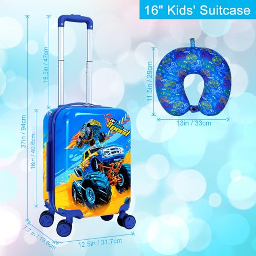 Lightweight Hardshell Spinner Kids Luggage Set 2PCS with Wheels - Airplane Approved Carry-On Suitcase for Boys & Children Ages 3-10, Car Rolling Suitcases Set for Elementary Toddler Travel