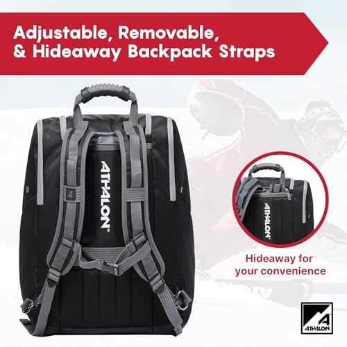Athalon Everything Ski Boot Bag – Gear Pack with Ventilated Boot Compartments, Waterproof Bottom, Hideaway Helmet Sling, 58.5 Liter Capacity